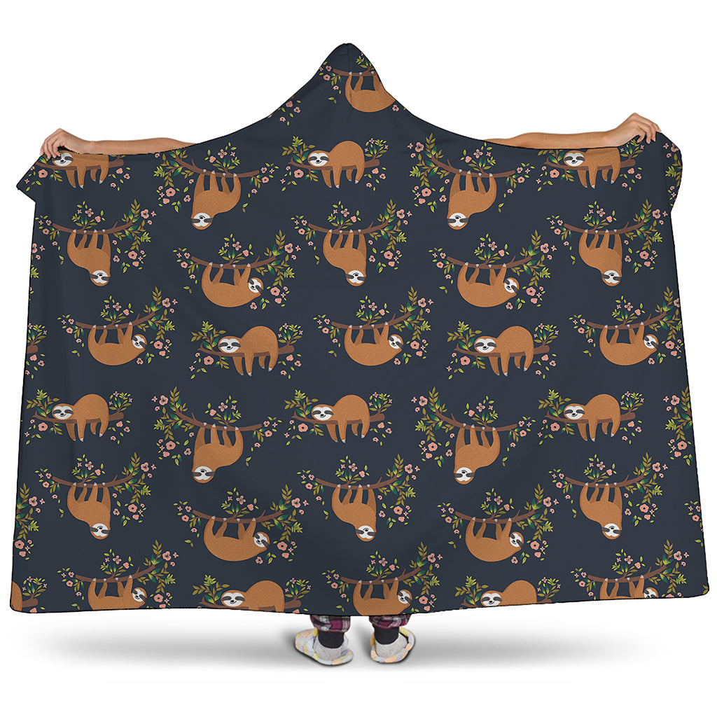 Cute Sloth Pattern Print Hooded Blanket