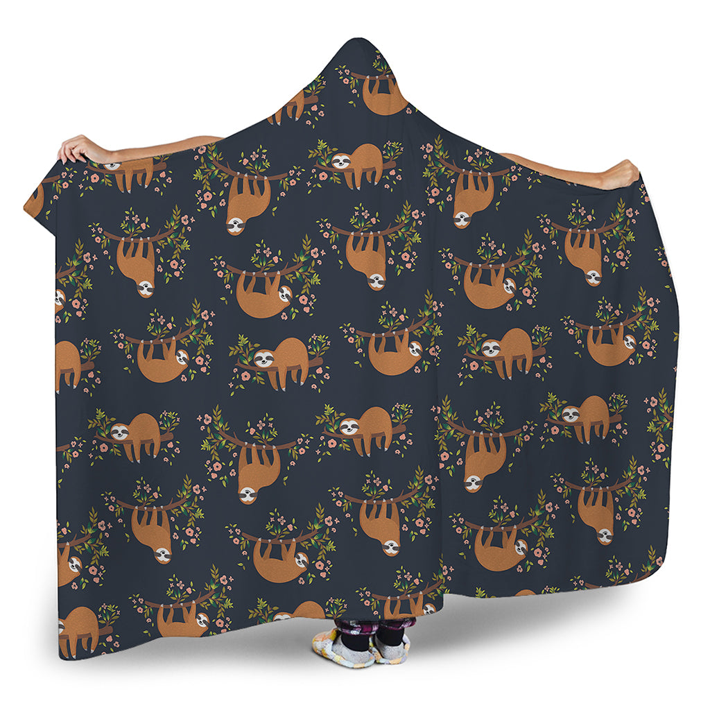 Cute Sloth Pattern Print Hooded Blanket