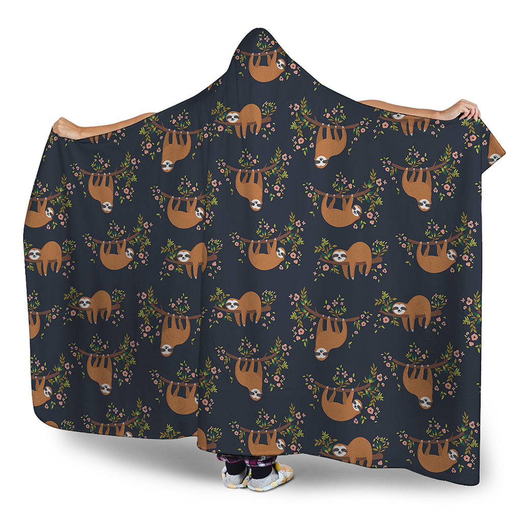 Cute Sloth Pattern Print Hooded Blanket