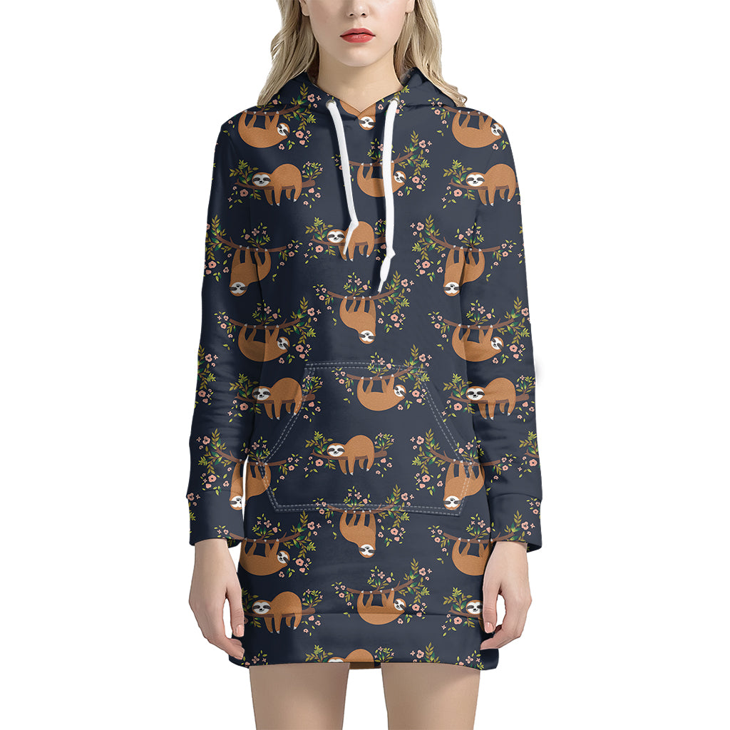 Cute Sloth Pattern Print Hoodie Dress