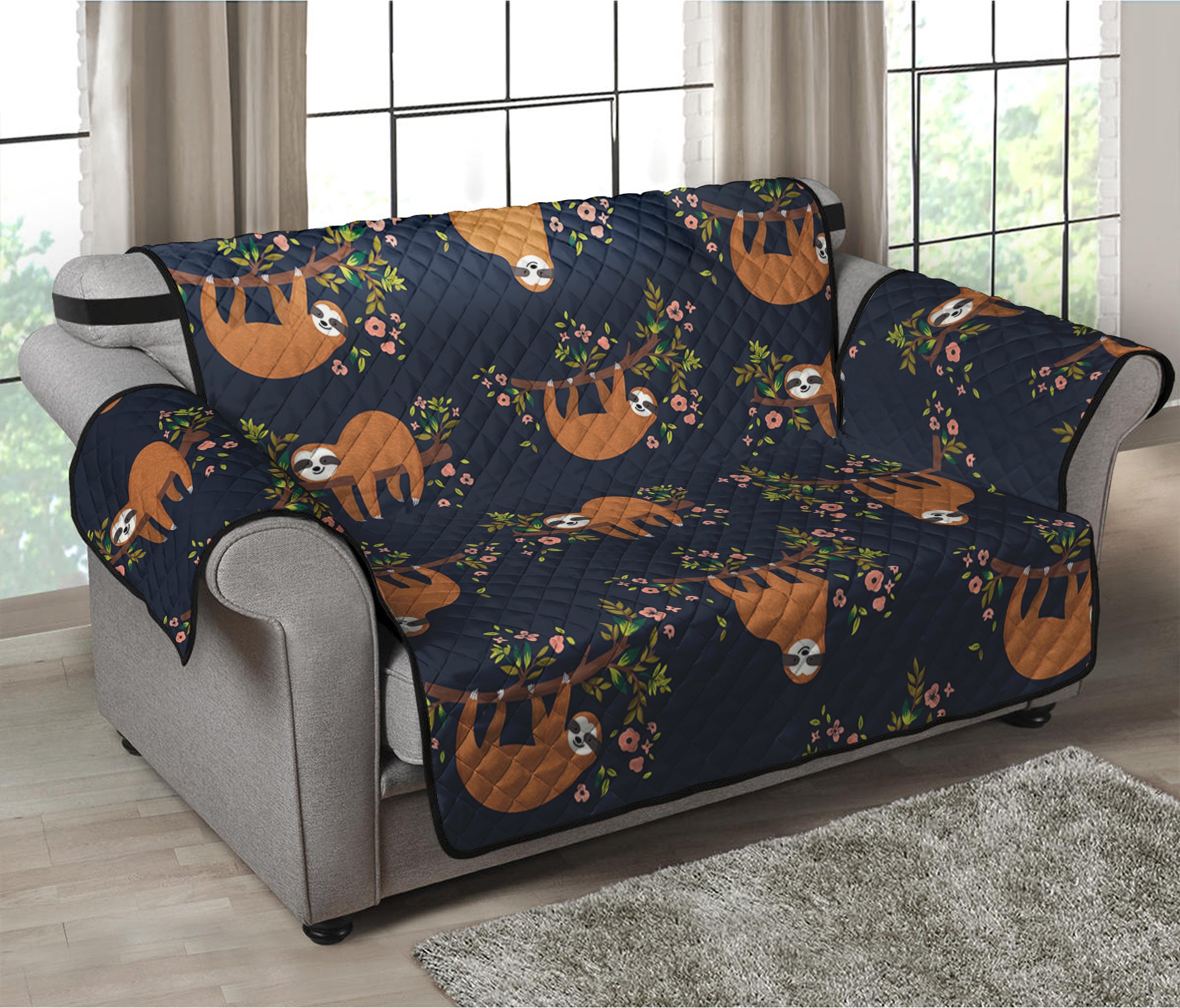 Cute Sloth Pattern Print Loveseat Protector