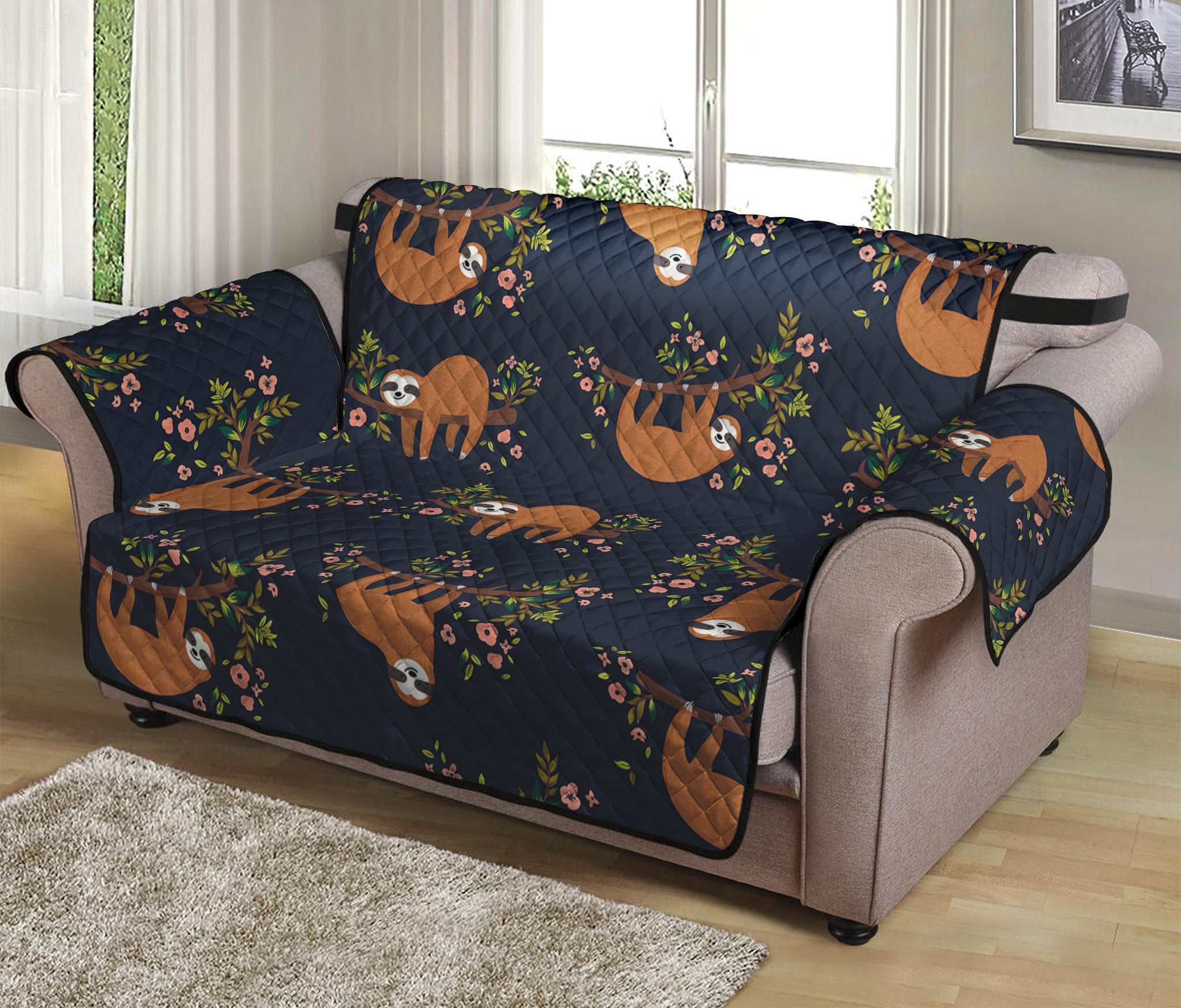 Cute Sloth Pattern Print Loveseat Protector