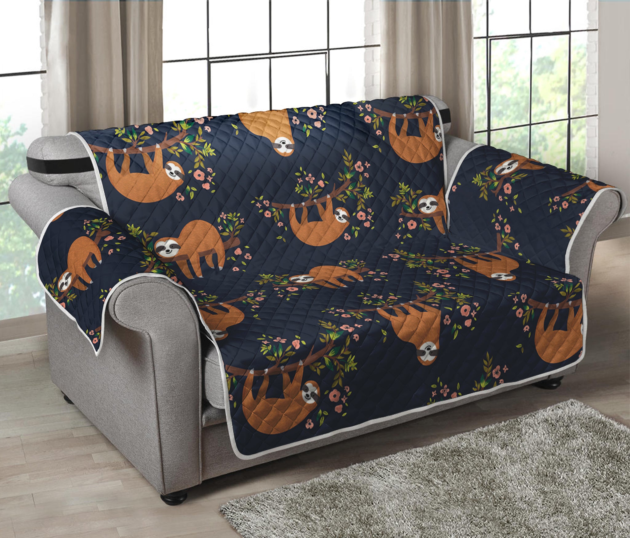 Cute Sloth Pattern Print Loveseat Protector