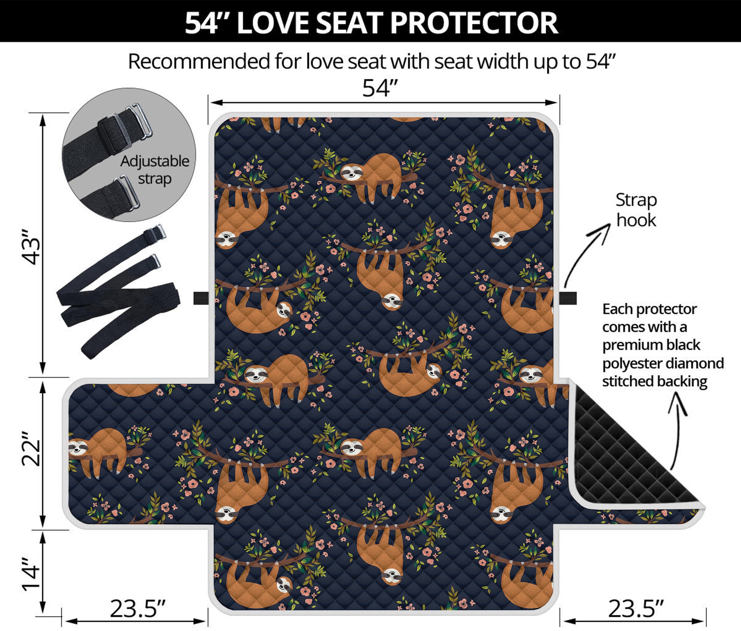 Cute Sloth Pattern Print Loveseat Protector