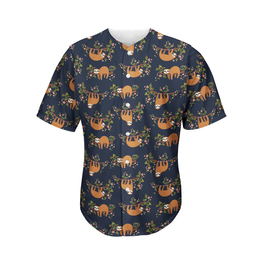 Cute Sloth Pattern Print Men's Baseball Jersey