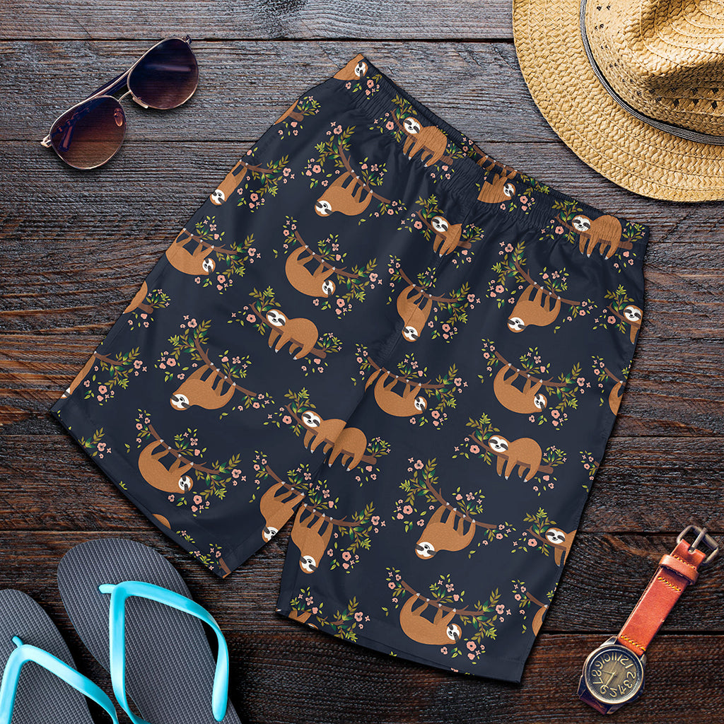 Cute Sloth Pattern Print Men's Shorts