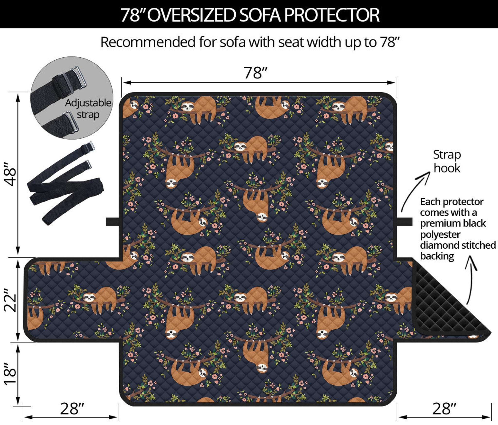 Cute Sloth Pattern Print Oversized Sofa Protector