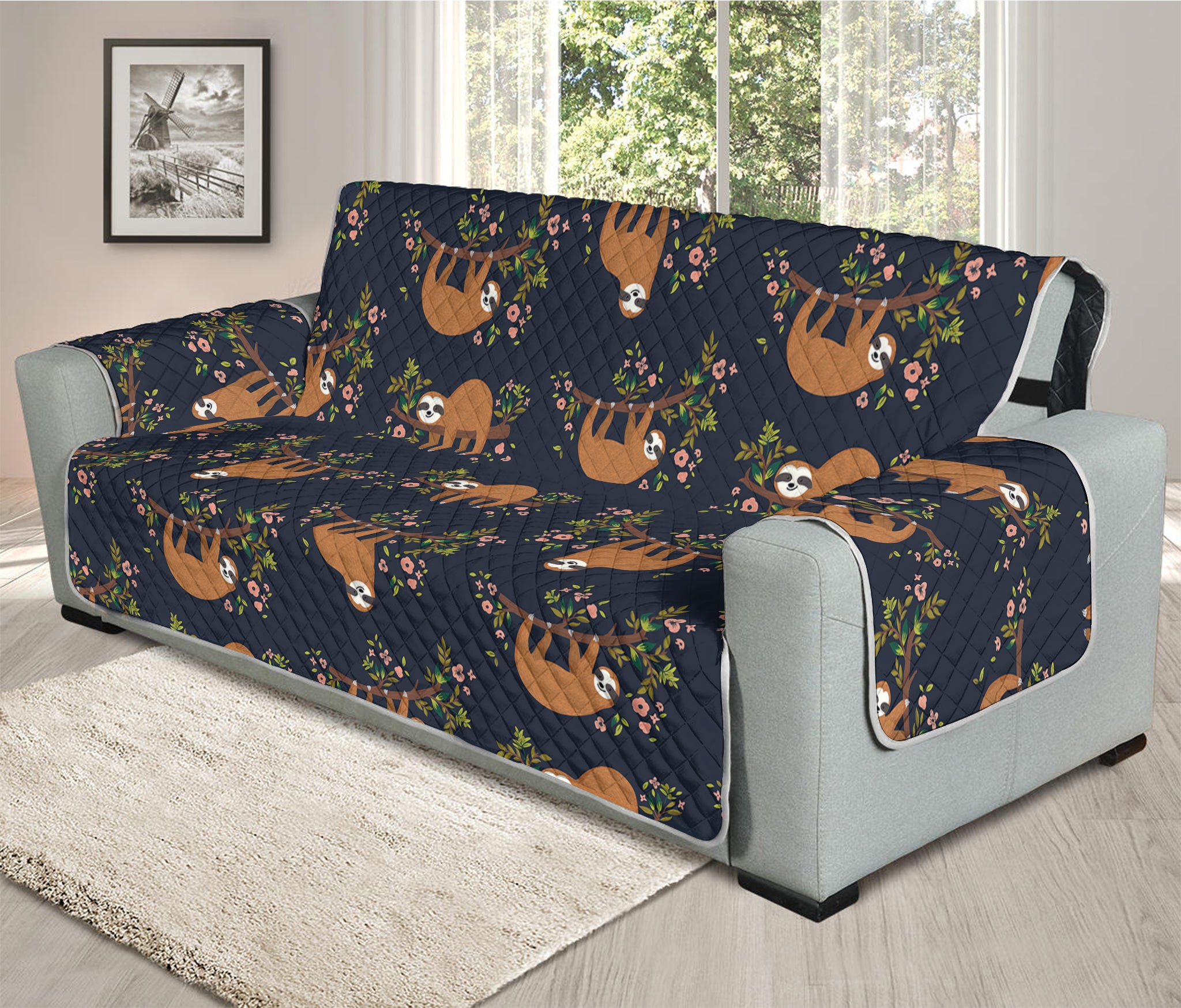 Cute Sloth Pattern Print Oversized Sofa Protector