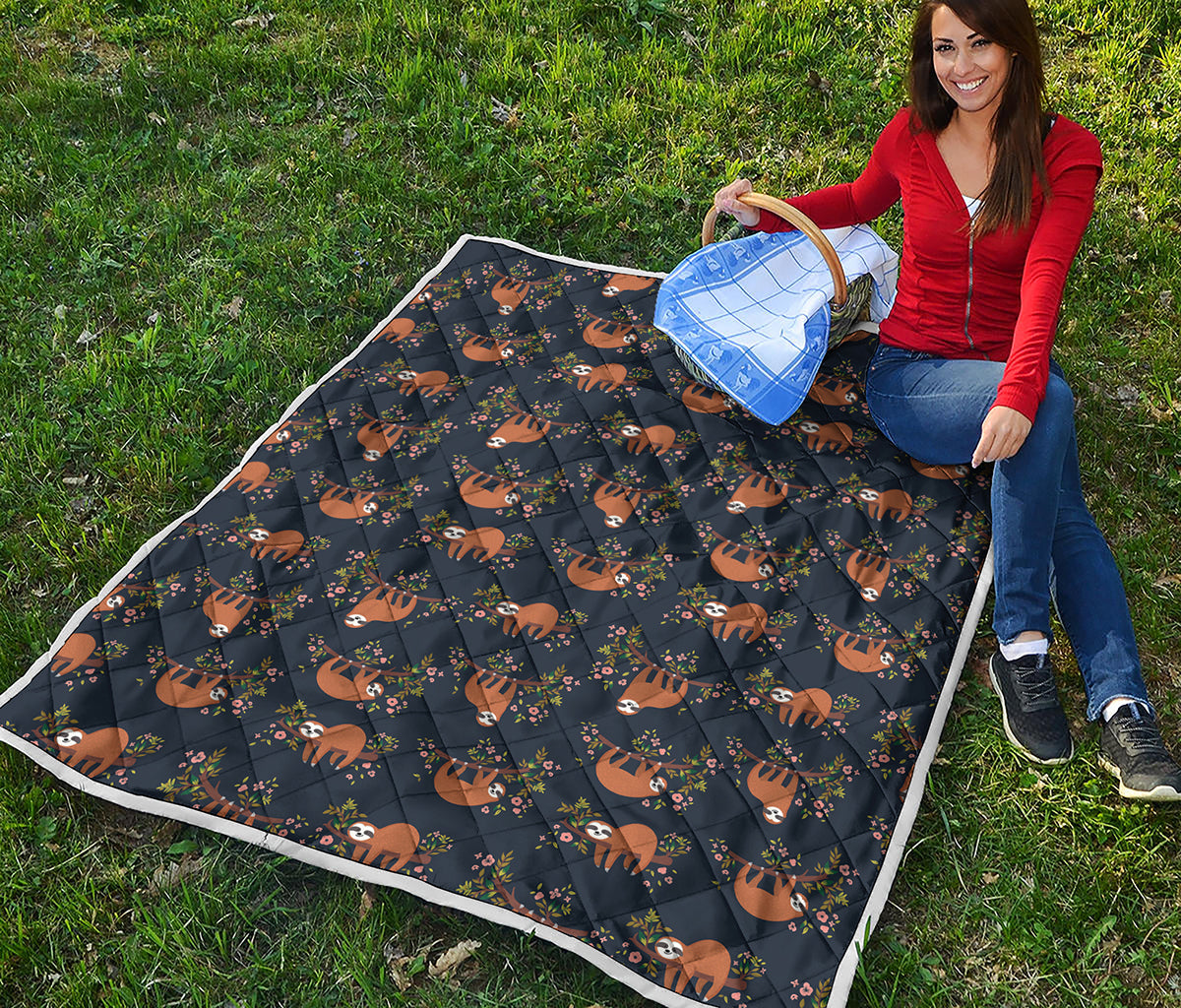 Cute Sloth Pattern Print Quilt