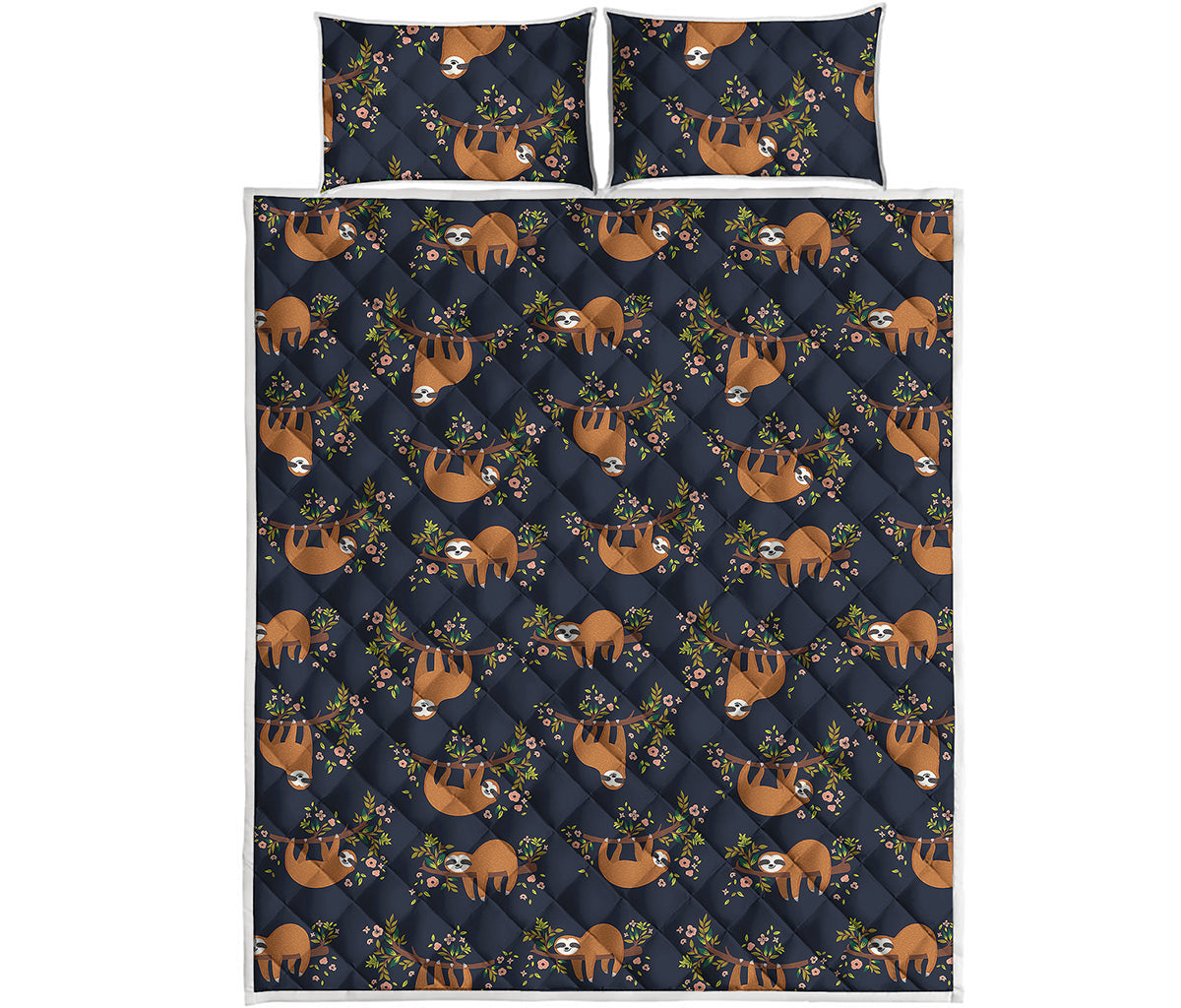 Cute Sloth Pattern Print Quilt Bed Set