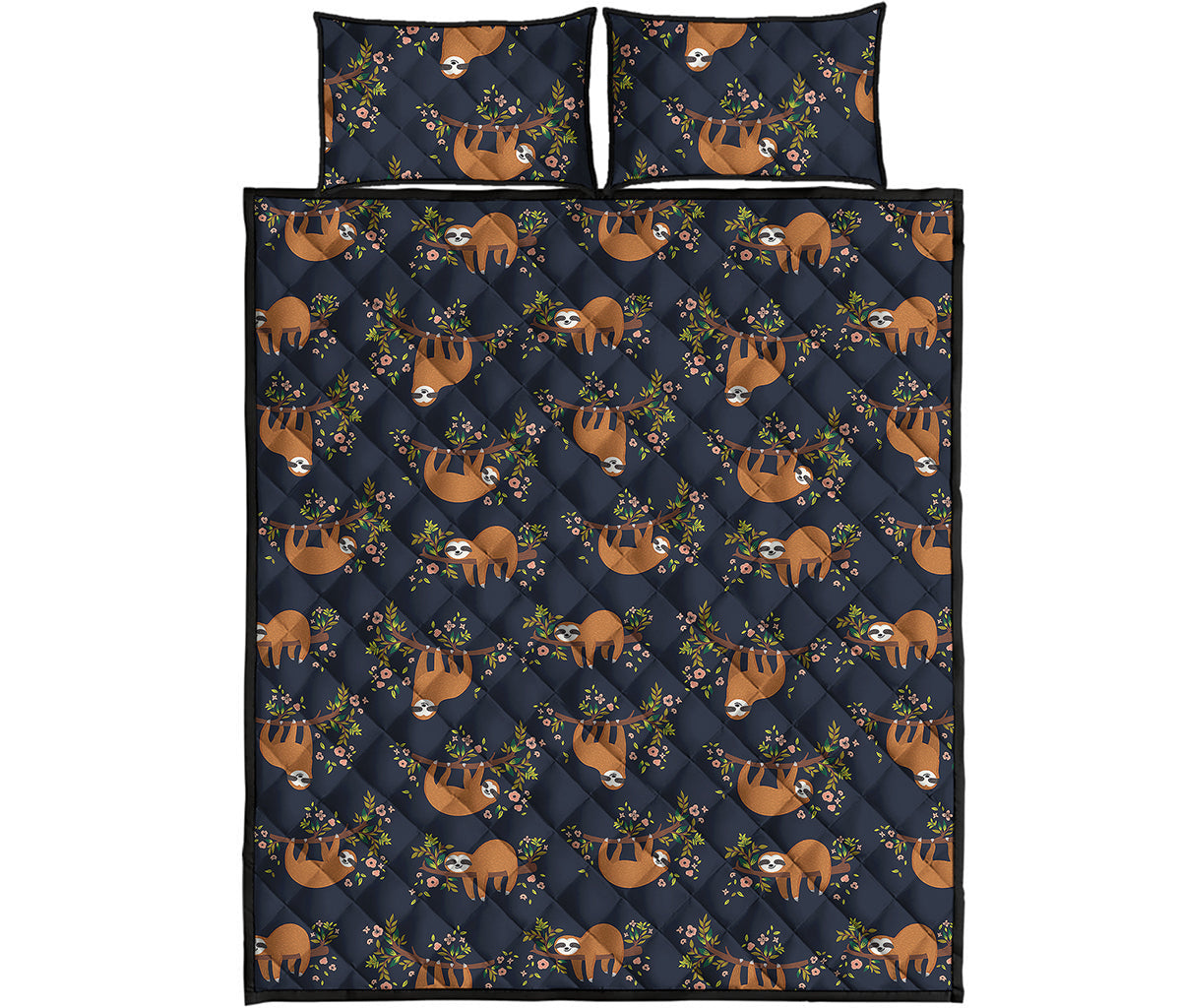 Cute Sloth Pattern Print Quilt Bed Set