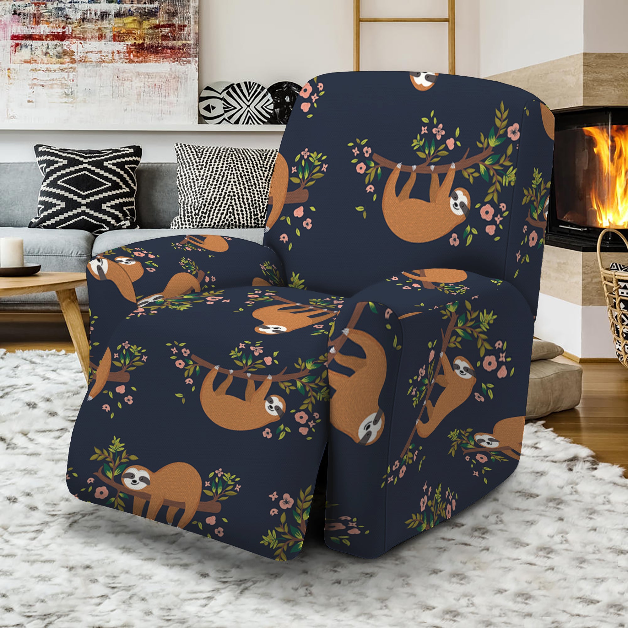 Cute Sloth Pattern Print Recliner Slipcover