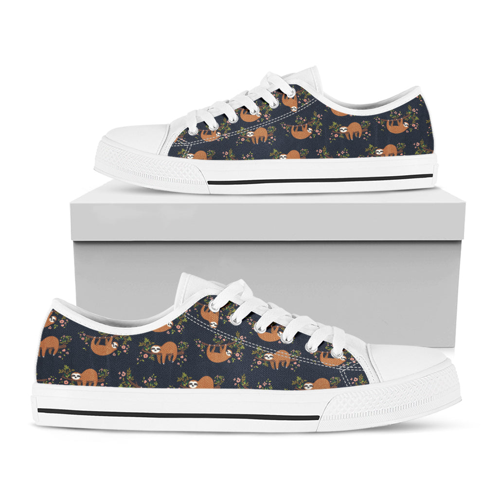 Cute Sloth Pattern Print White Low Top Shoes