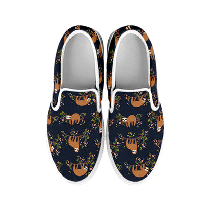 Cute Sloth Pattern Print White Slip On Shoes