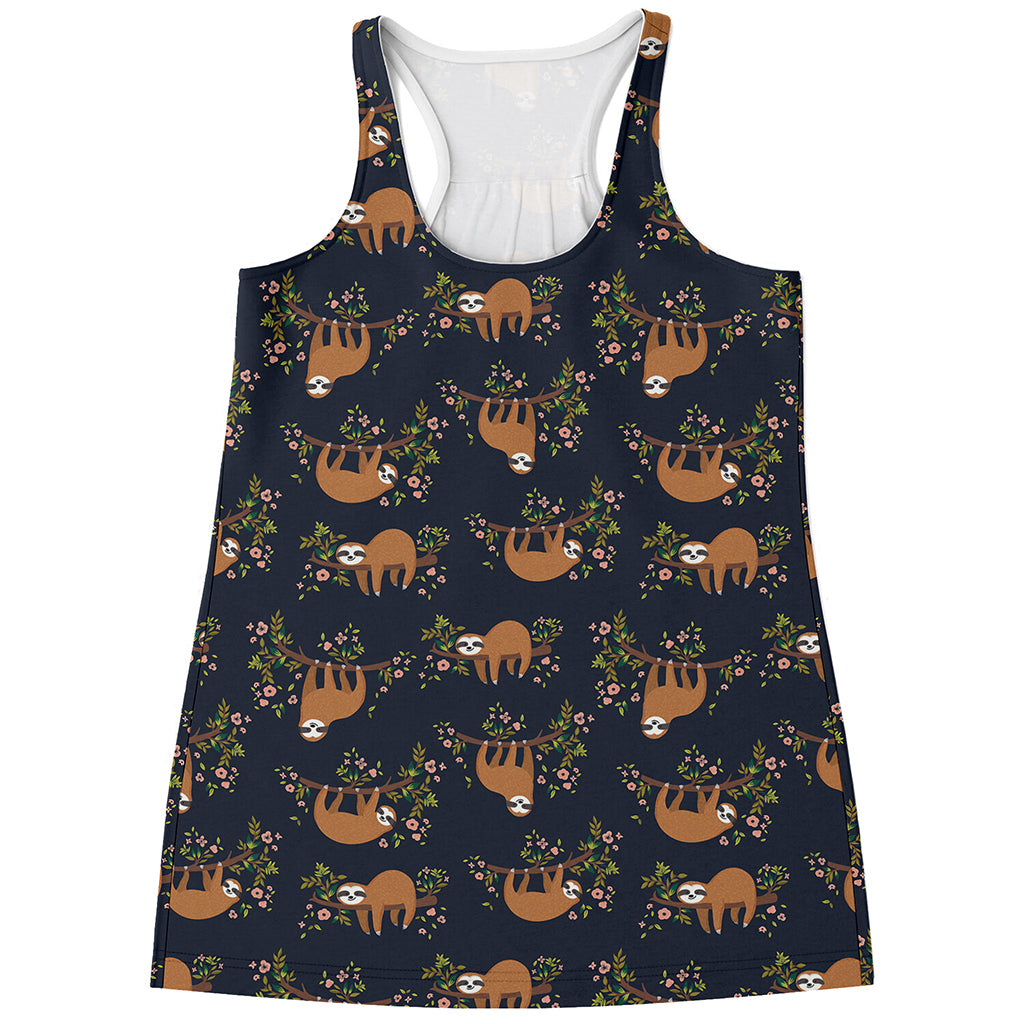 Cute Sloth Pattern Print Women's Racerback Tank Top