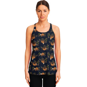 Cute Sloth Pattern Print Women's Racerback Tank Top