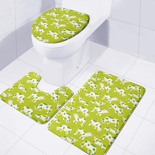 Cute Smiley Cow Pattern Print 3 Piece Bath Mat Set