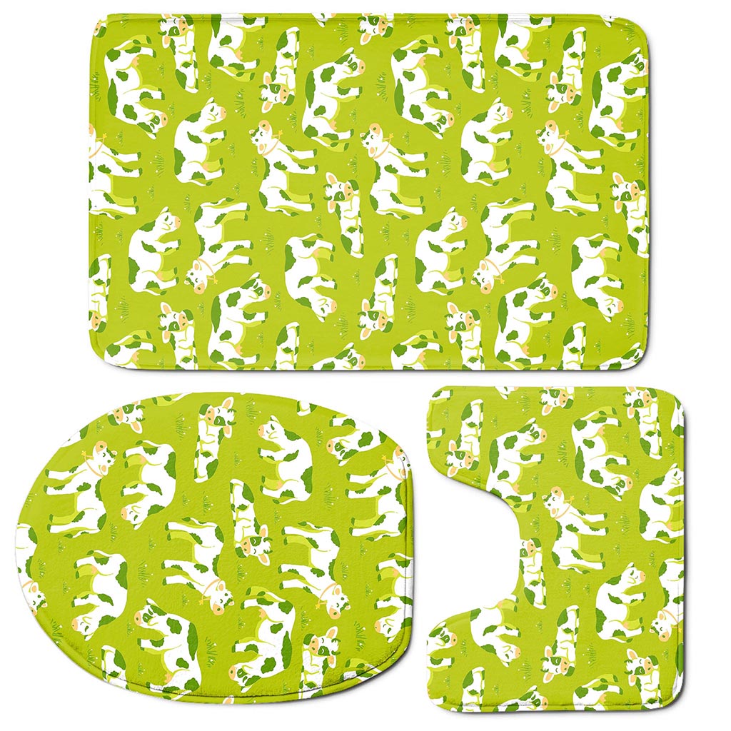 Cute Smiley Cow Pattern Print 3 Piece Bath Mat Set