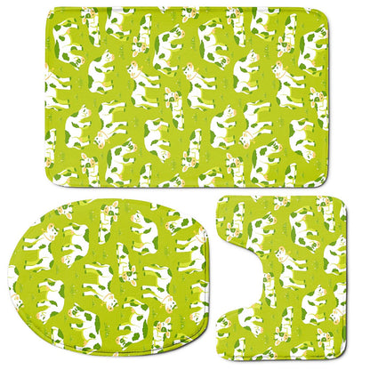 Cute Smiley Cow Pattern Print 3 Piece Bath Mat Set