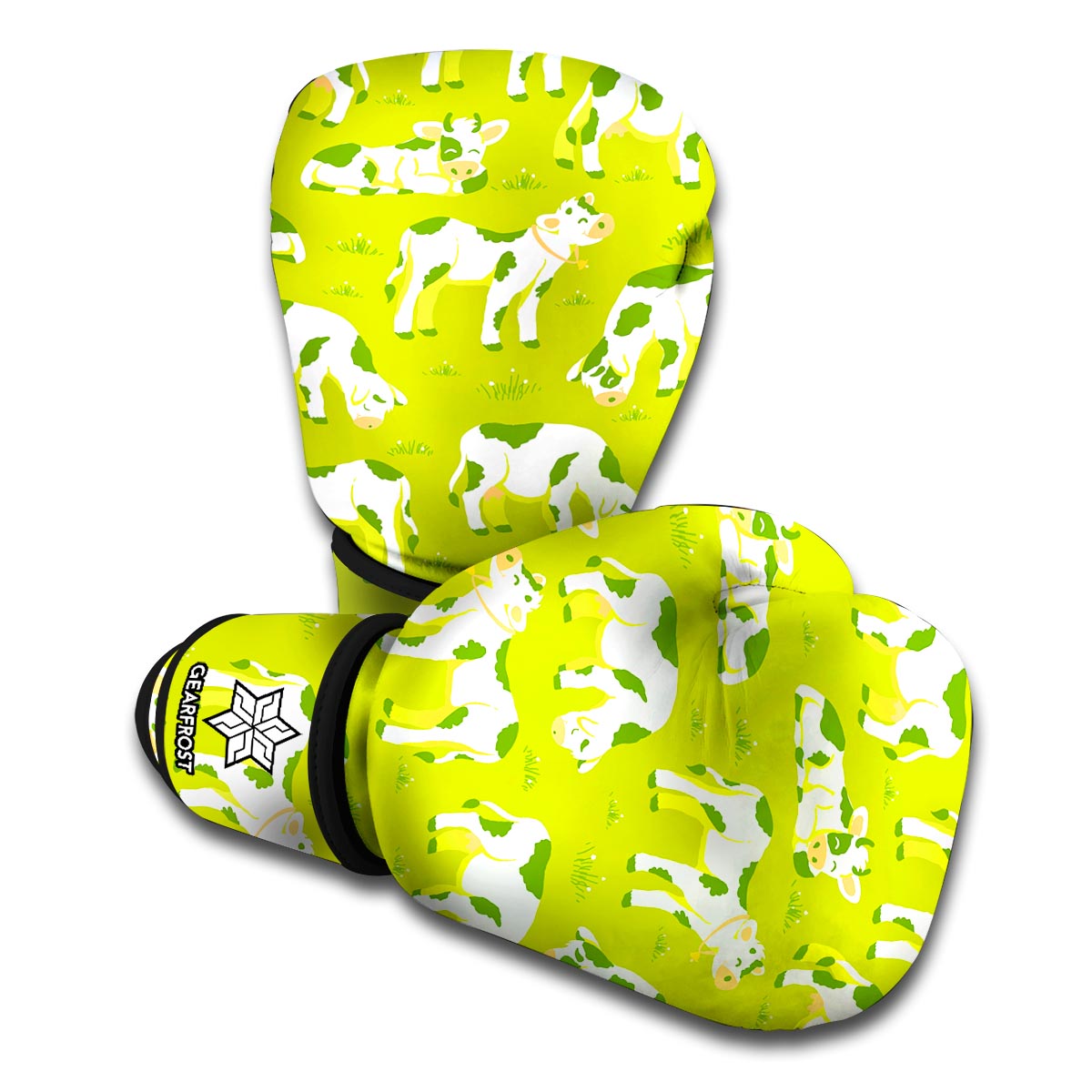 Cute Smiley Cow Pattern Print Boxing Gloves