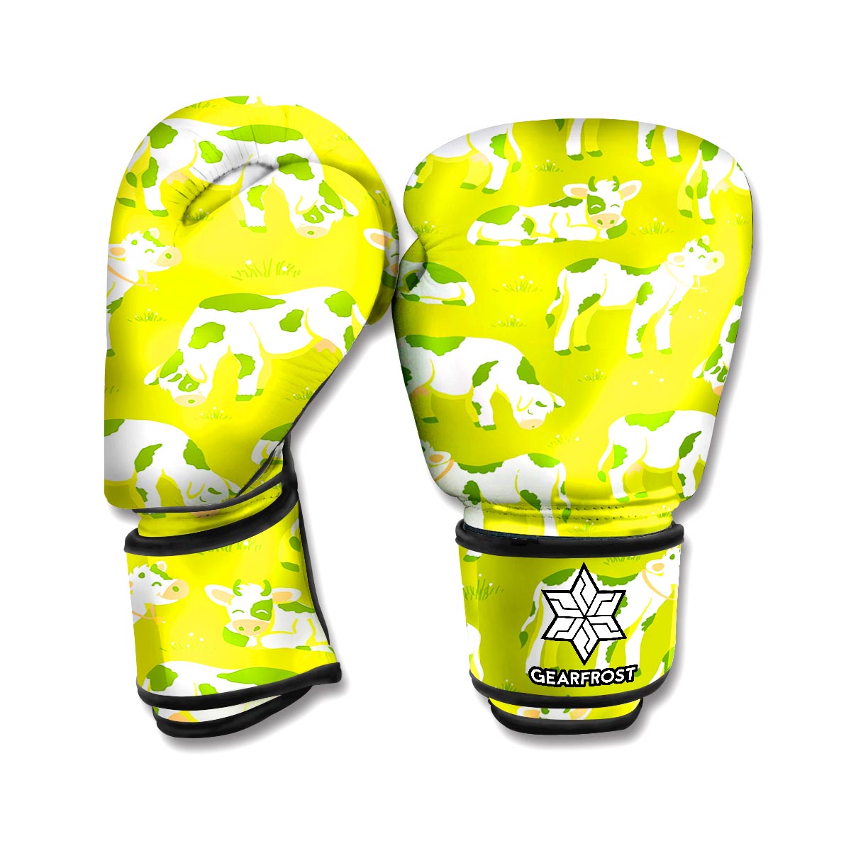 Cute Smiley Cow Pattern Print Boxing Gloves
