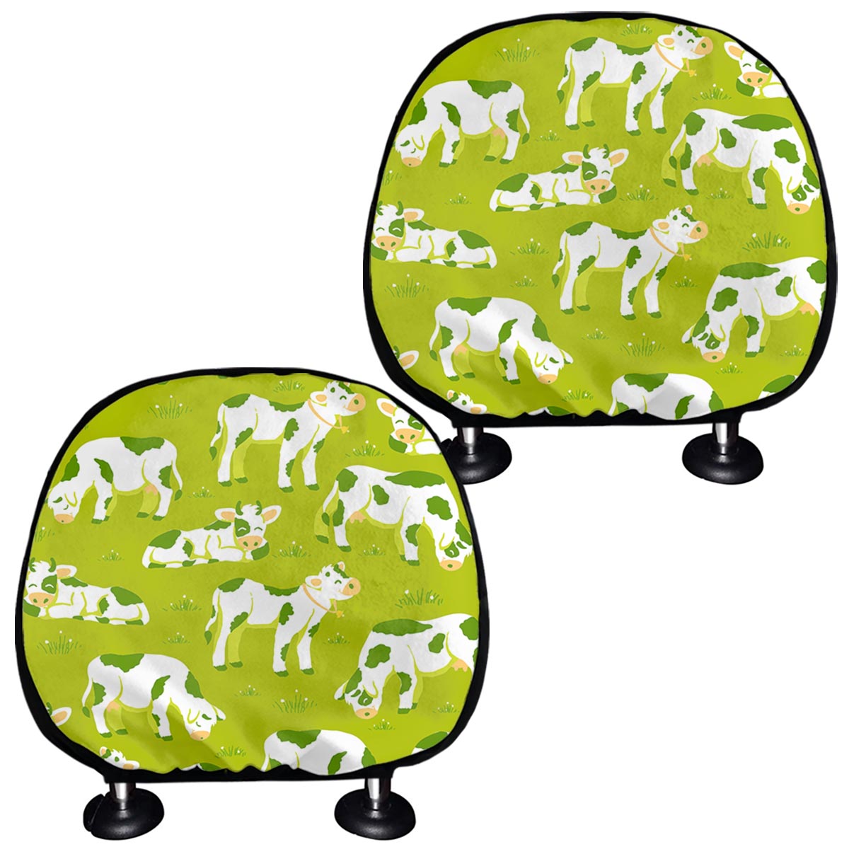 Cute Smiley Cow Pattern Print Car Headrest Covers