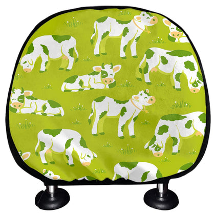 Cute Smiley Cow Pattern Print Car Headrest Covers