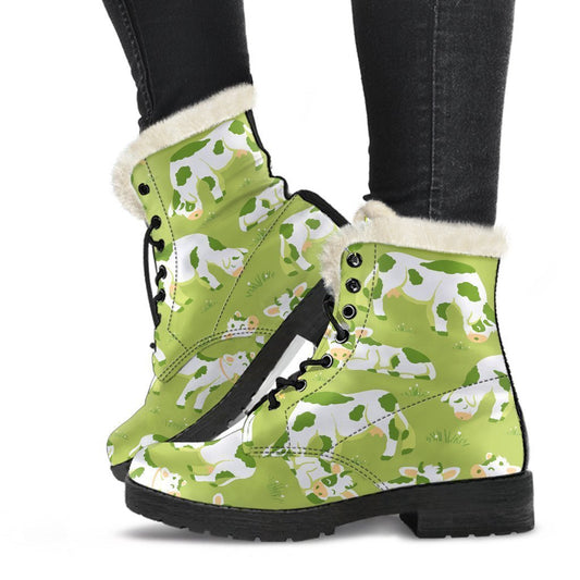 Cute Smiley Cow Pattern Print Comfy Boots GearFrost