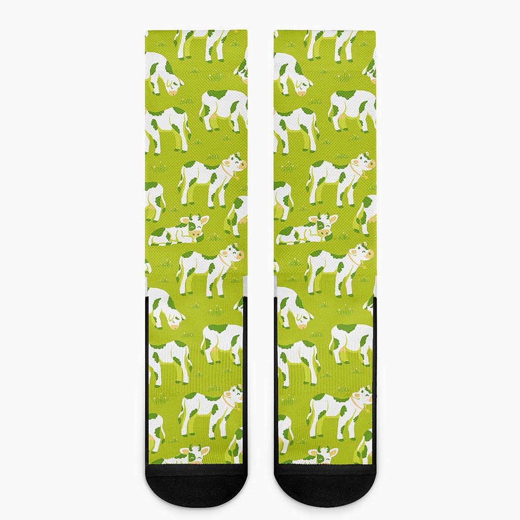 Cute Smiley Cow Pattern Print Crew Socks