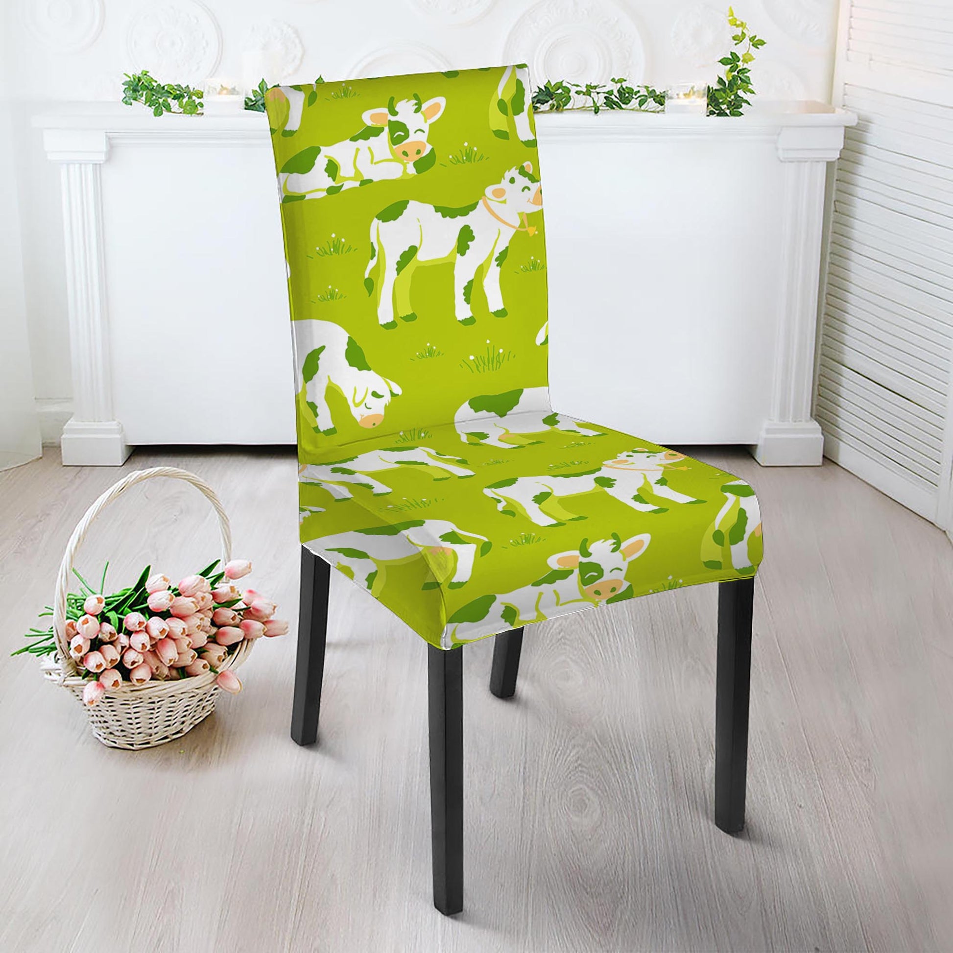 Cute Smiley Cow Pattern Print Dining Chair Slipcover