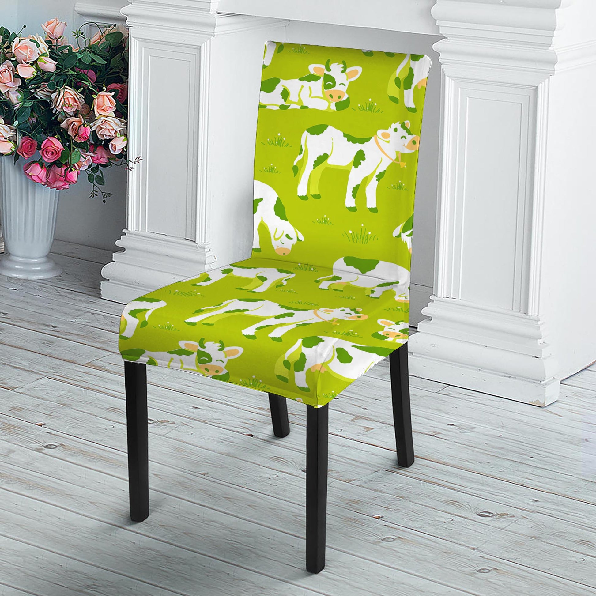 Cute Smiley Cow Pattern Print Dining Chair Slipcover