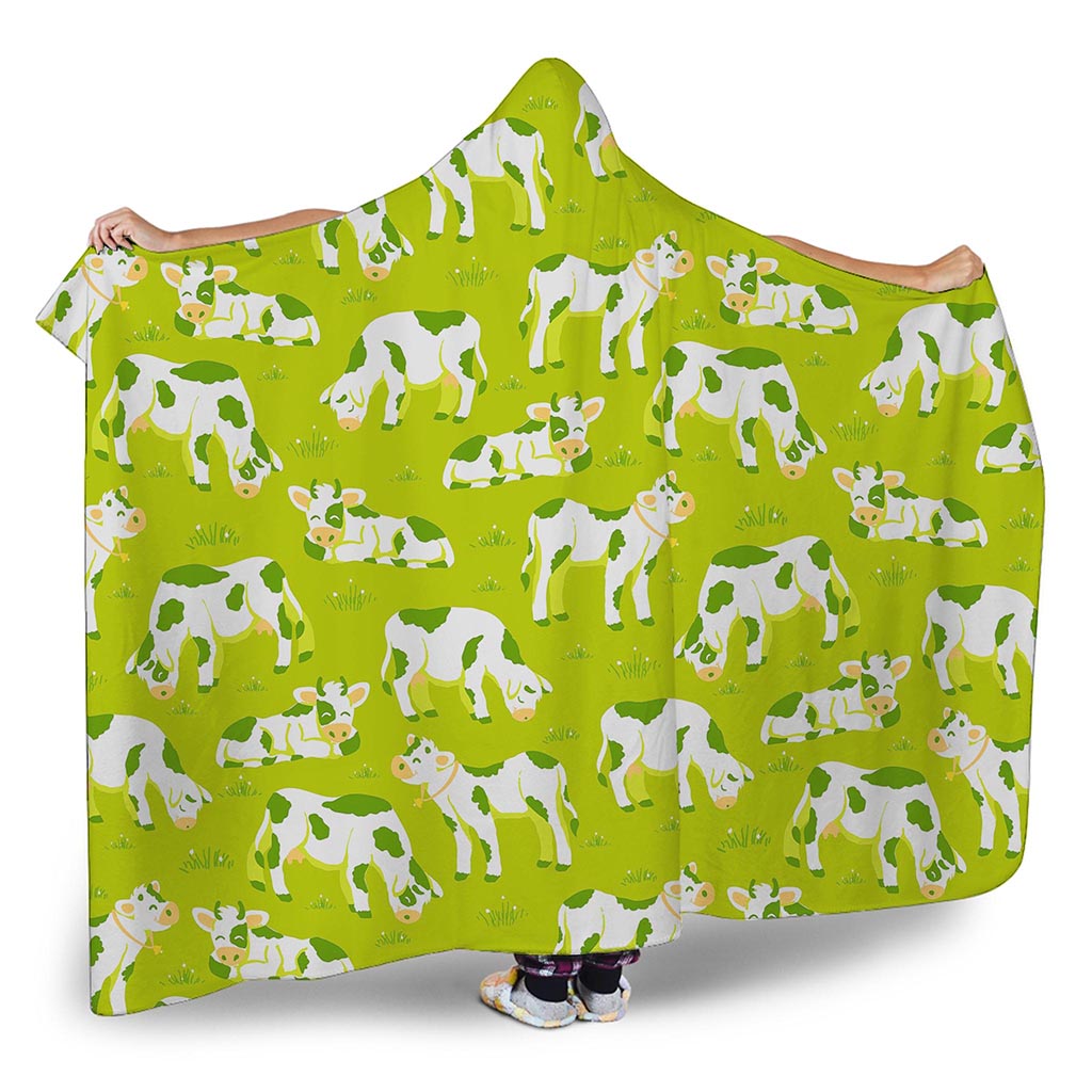 Cute Smiley Cow Pattern Print Hooded Blanket