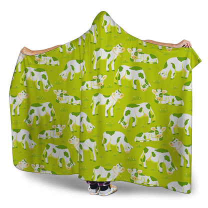 Cute Smiley Cow Pattern Print Hooded Blanket