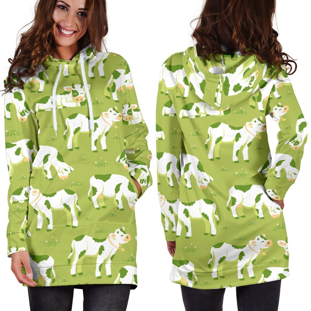 Cute Smiley Cow Pattern Print Hoodie Dress GearFrost