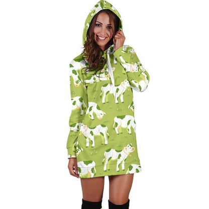 Cute Smiley Cow Pattern Print Hoodie Dress GearFrost