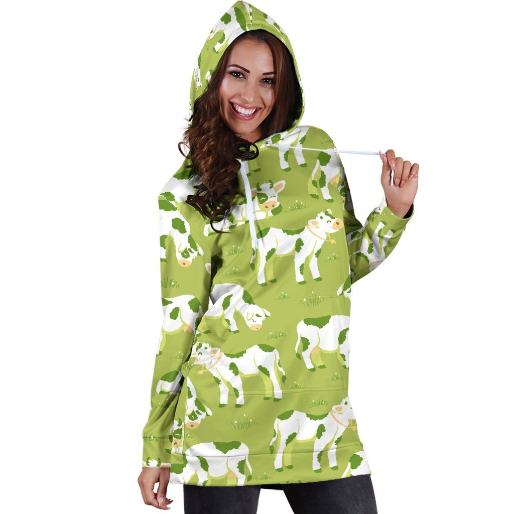 Cute Smiley Cow Pattern Print Hoodie Dress GearFrost