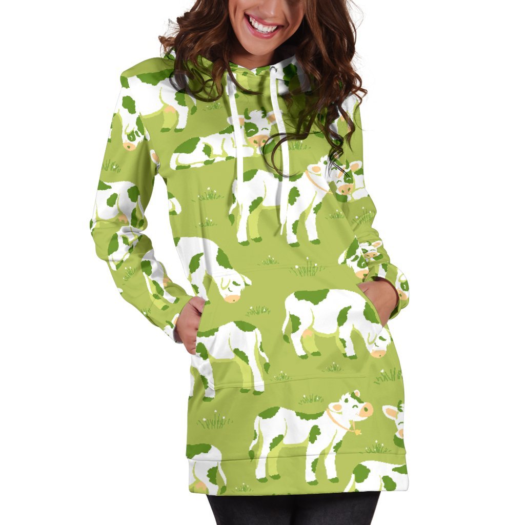 Cute Smiley Cow Pattern Print Hoodie Dress GearFrost