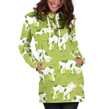 Cute Smiley Cow Pattern Print Hoodie Dress GearFrost