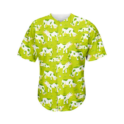 Cute Smiley Cow Pattern Print Men's Baseball Jersey