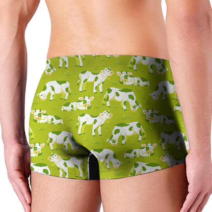 Cute Smiley Cow Pattern Print Men's Boxer Briefs