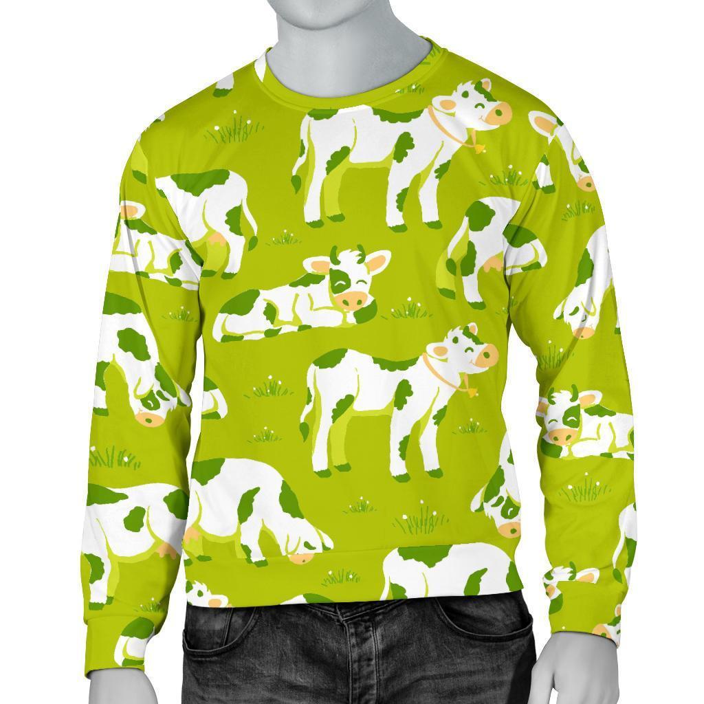 Cute Smiley Cow Pattern Print Men's Crewneck Sweatshirt GearFrost