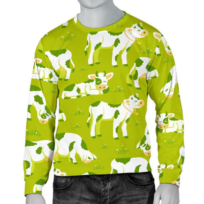 Cute Smiley Cow Pattern Print Men's Crewneck Sweatshirt GearFrost