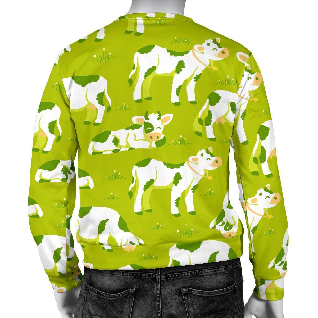 Cute Smiley Cow Pattern Print Men's Crewneck Sweatshirt GearFrost