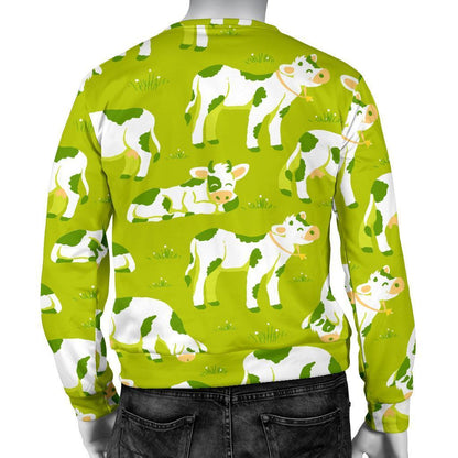 Cute Smiley Cow Pattern Print Men's Crewneck Sweatshirt GearFrost