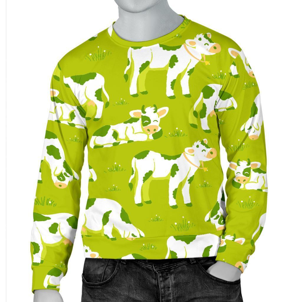 Cute Smiley Cow Pattern Print Men's Crewneck Sweatshirt GearFrost