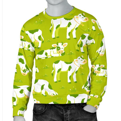 Cute Smiley Cow Pattern Print Men's Crewneck Sweatshirt GearFrost