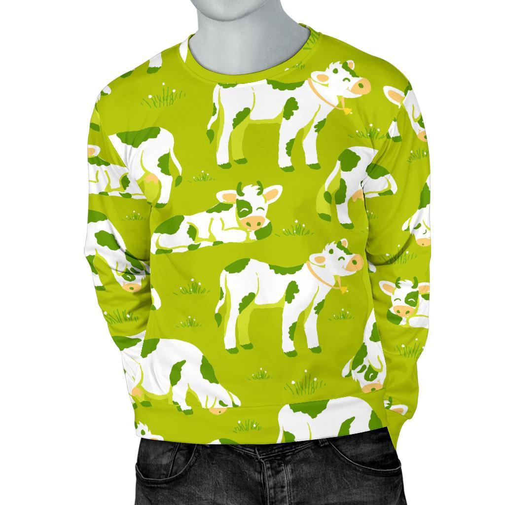 Cute Smiley Cow Pattern Print Men's Crewneck Sweatshirt GearFrost