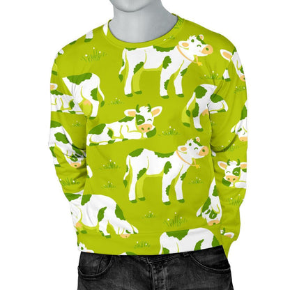 Cute Smiley Cow Pattern Print Men's Crewneck Sweatshirt GearFrost