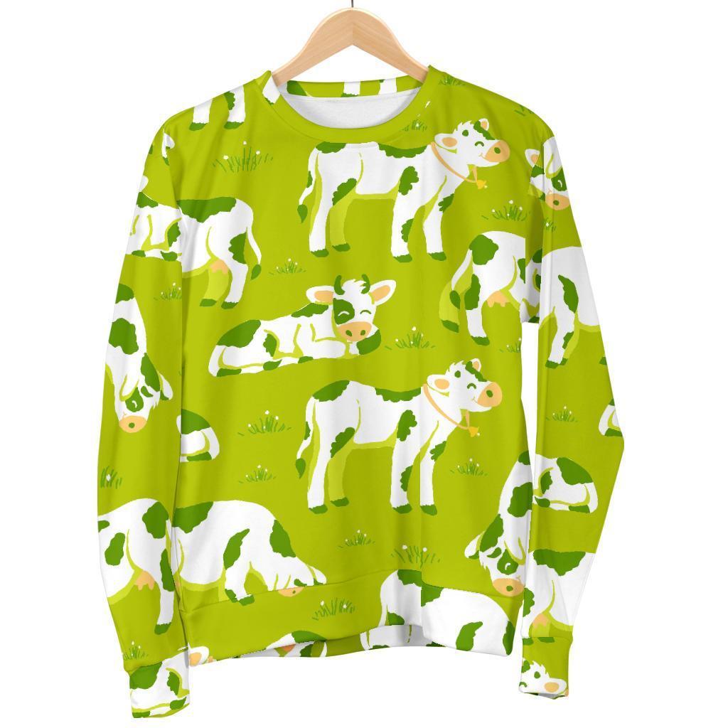 Cute Smiley Cow Pattern Print Men's Crewneck Sweatshirt GearFrost