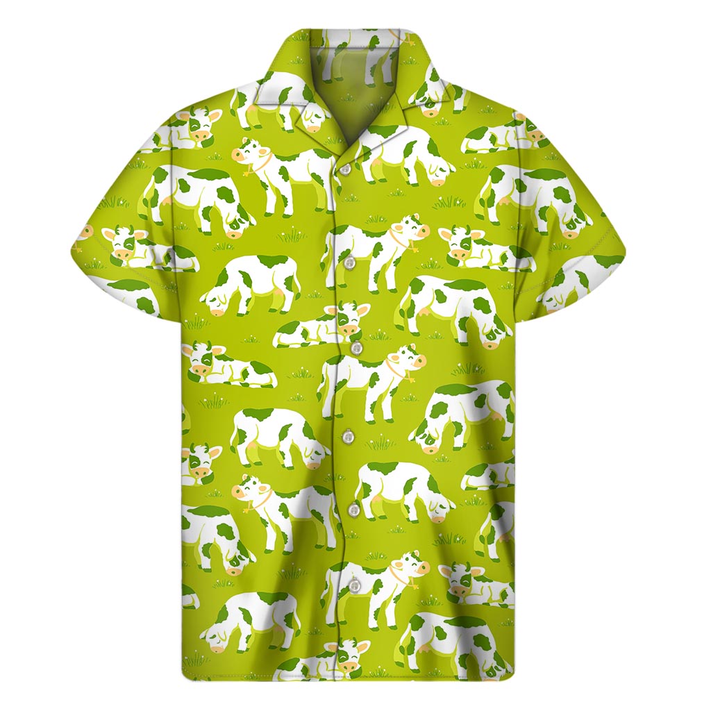 Cute Smiley Cow Pattern Print Men's Short Sleeve Shirt